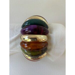 Vintage Multicolor Beaded Necklace & Stretch Bracelet Set Chunky Statement Jewel